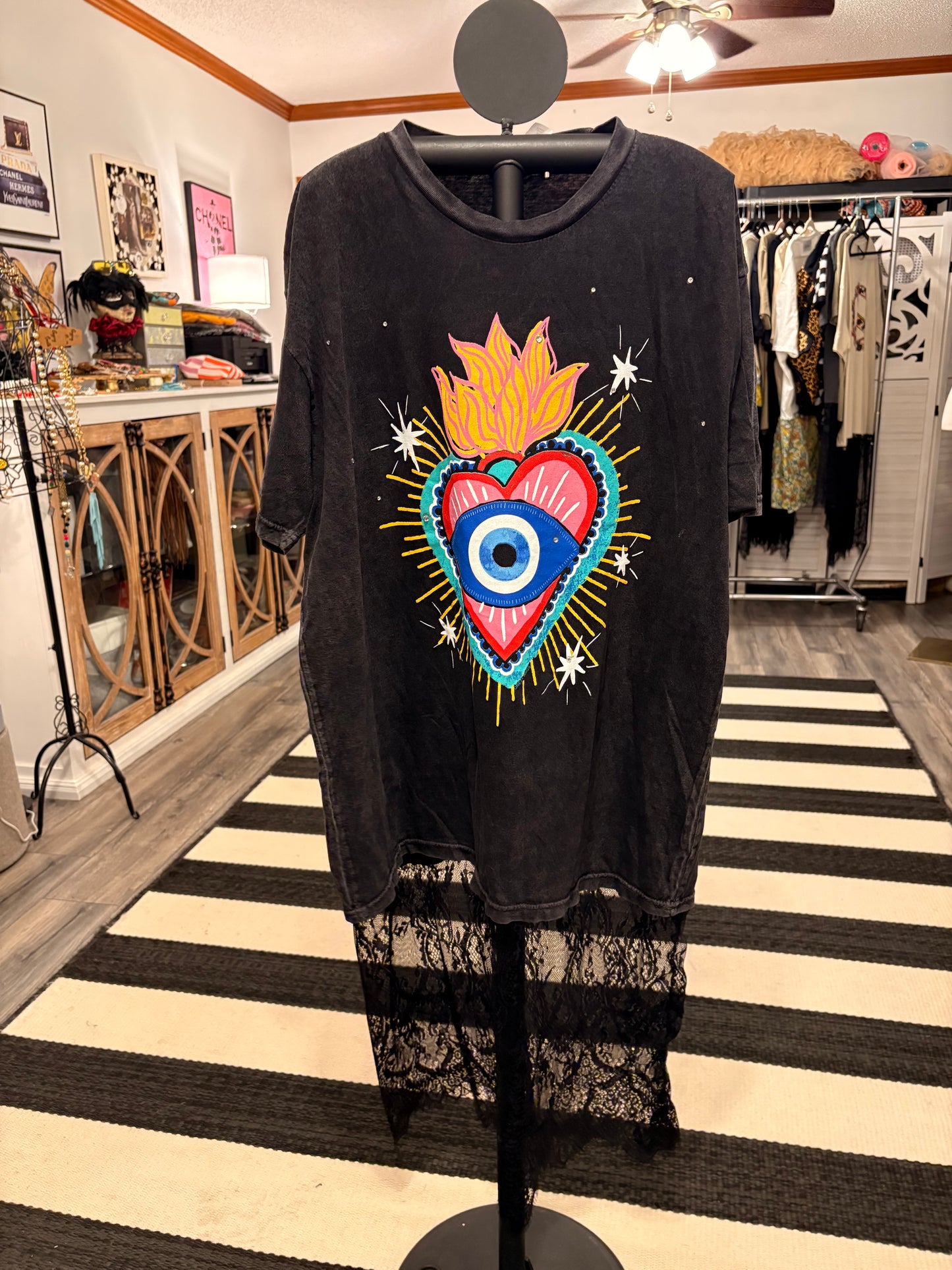 Eyeconic Lace Bottom Tee Dress OVERSIZED Fits a Small to XL