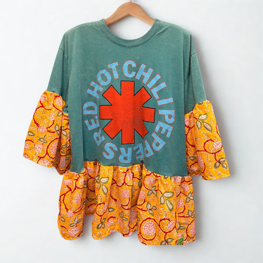 Red Hot Ruffled Rockstar Top One Size Fits an XS to Large Oversized