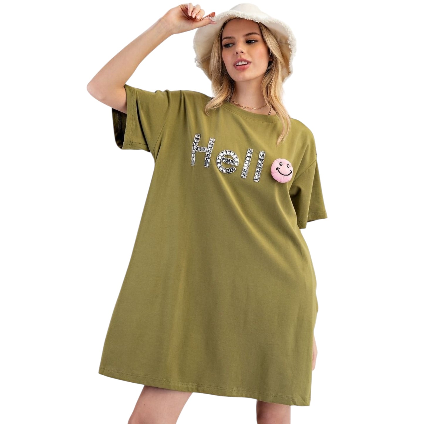 Olive Hello Patched Tunic Tee Dress