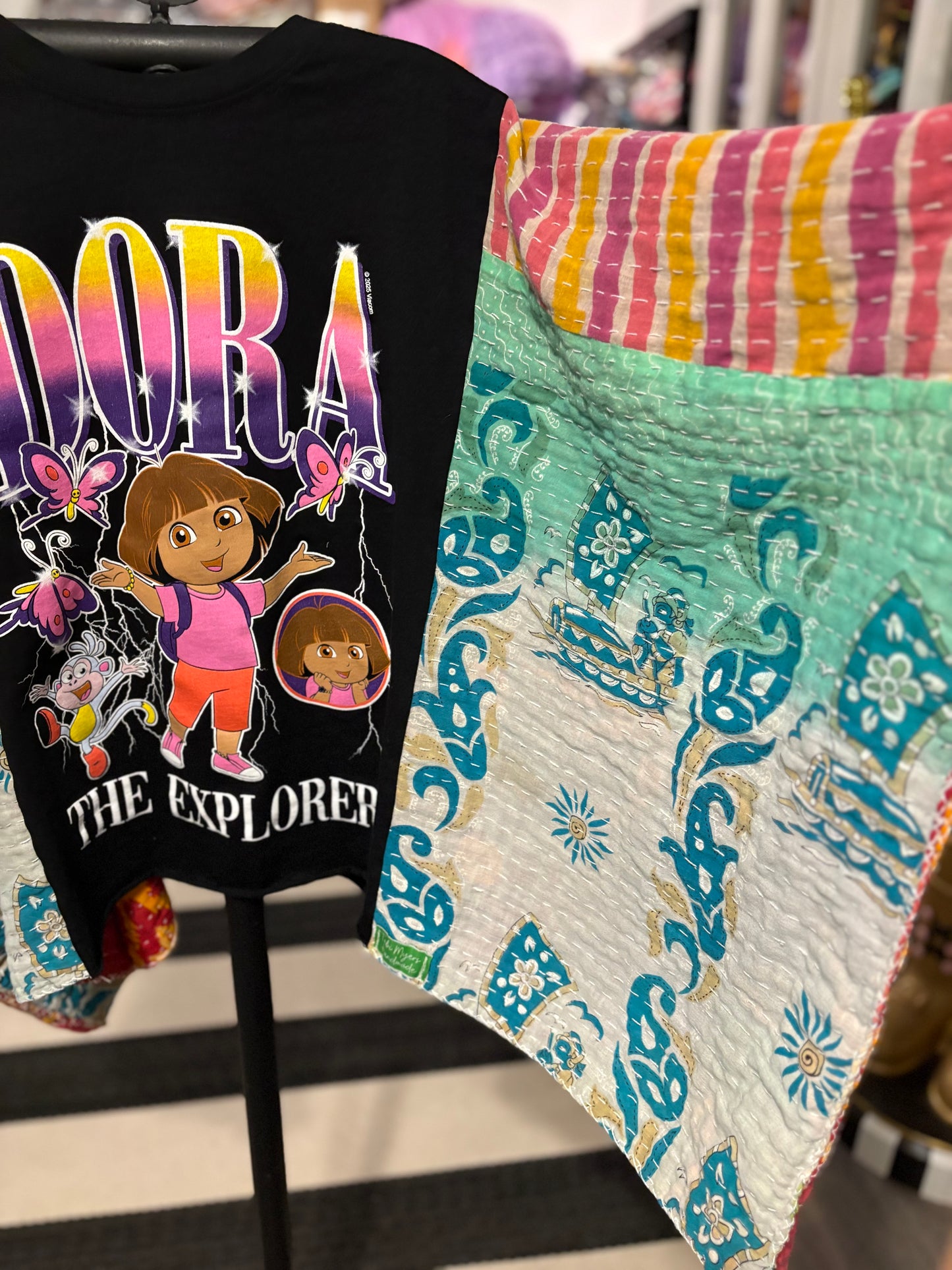 Dora Upcycled Vintage Kantha Poncho Tee Fits A Size Small to XXL