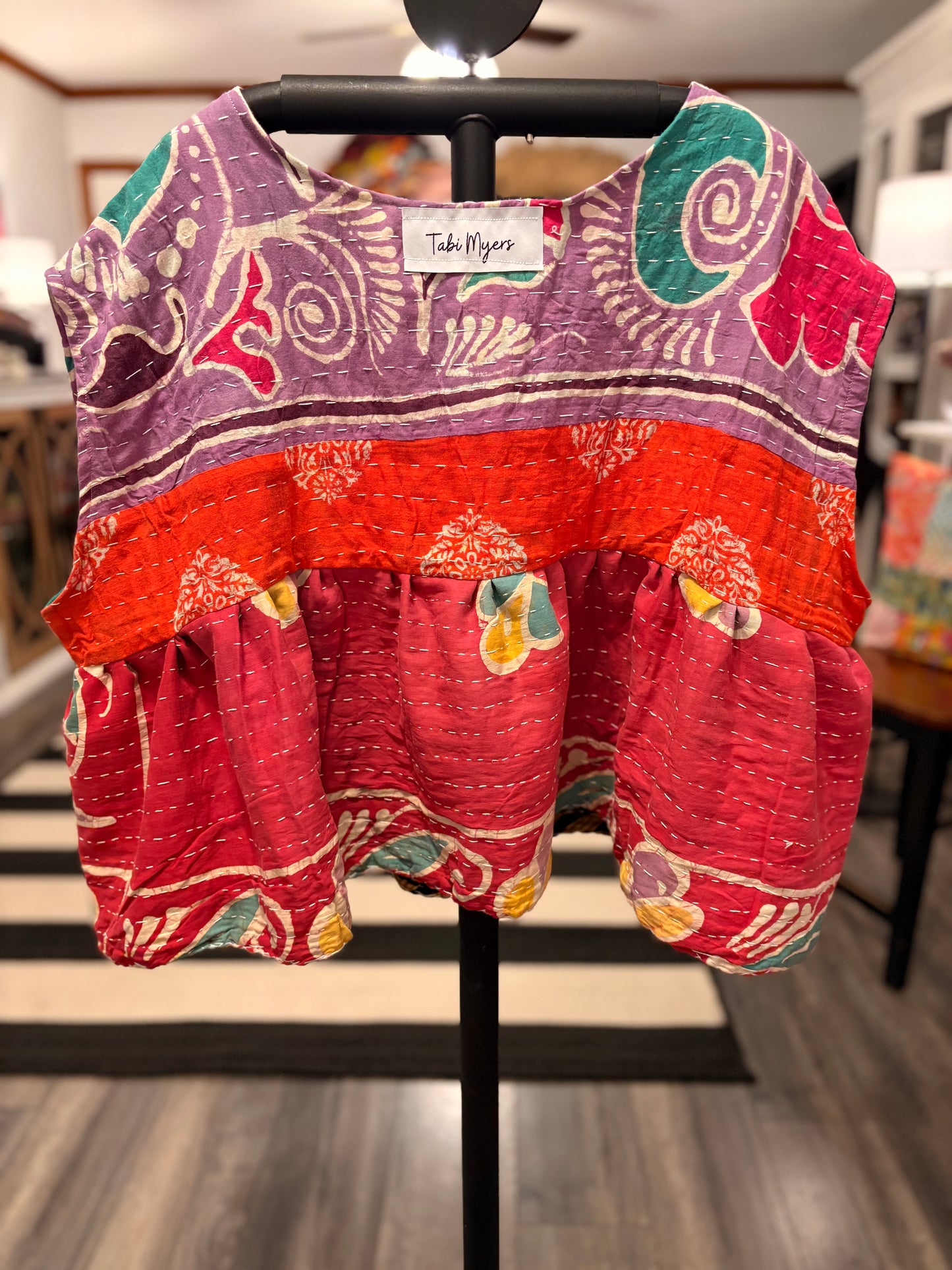 Hannah Vintage Kantha and Crochet Top One Size Fits a Small to XL