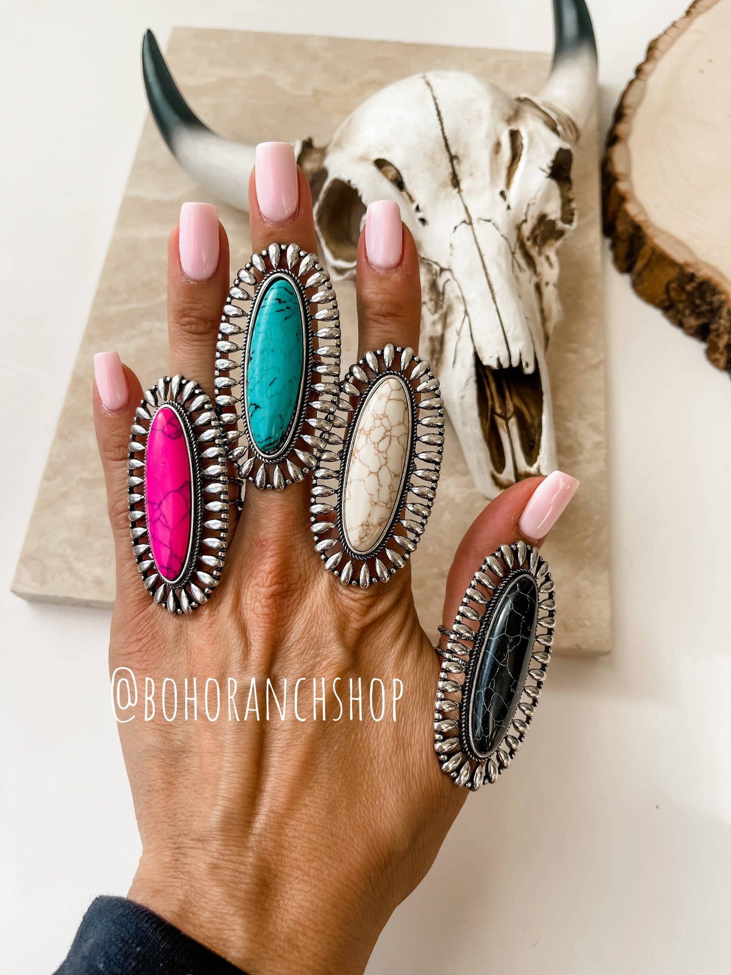 Western Oversized Oval Stone Ring: Turquoise