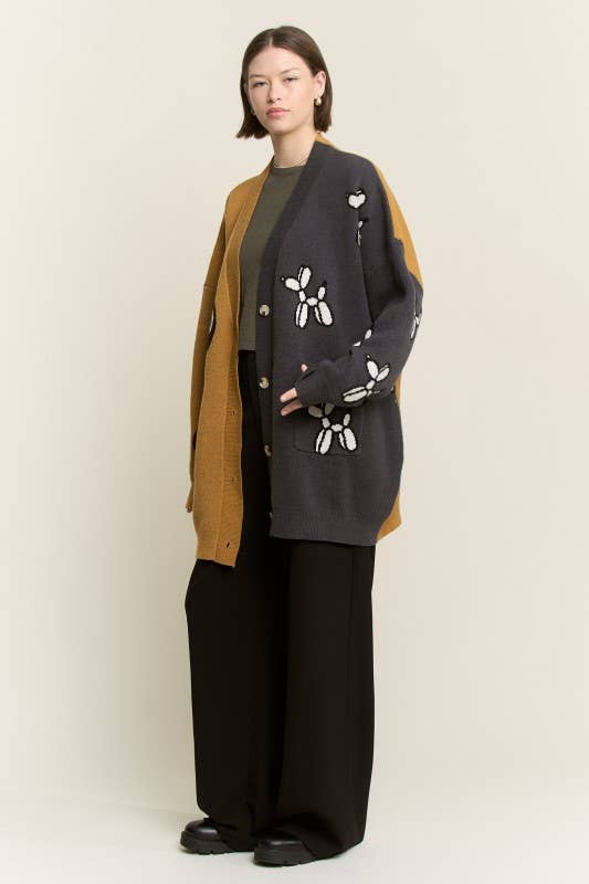 BALLOON DOG & 8BALL OVERSIZE CARDIGAN: MOCHA/CHARCOAL