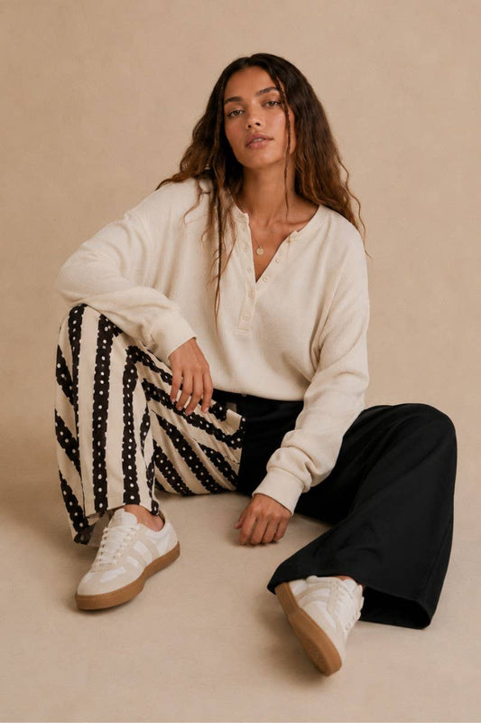 PLUS SIZE MIX STRIPE & SOLID WIDE LEG PANTS: Black