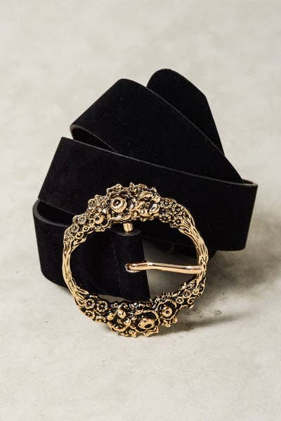 FLORAL ETCHED BUCKLE BELTS | 40BT600: BLACK