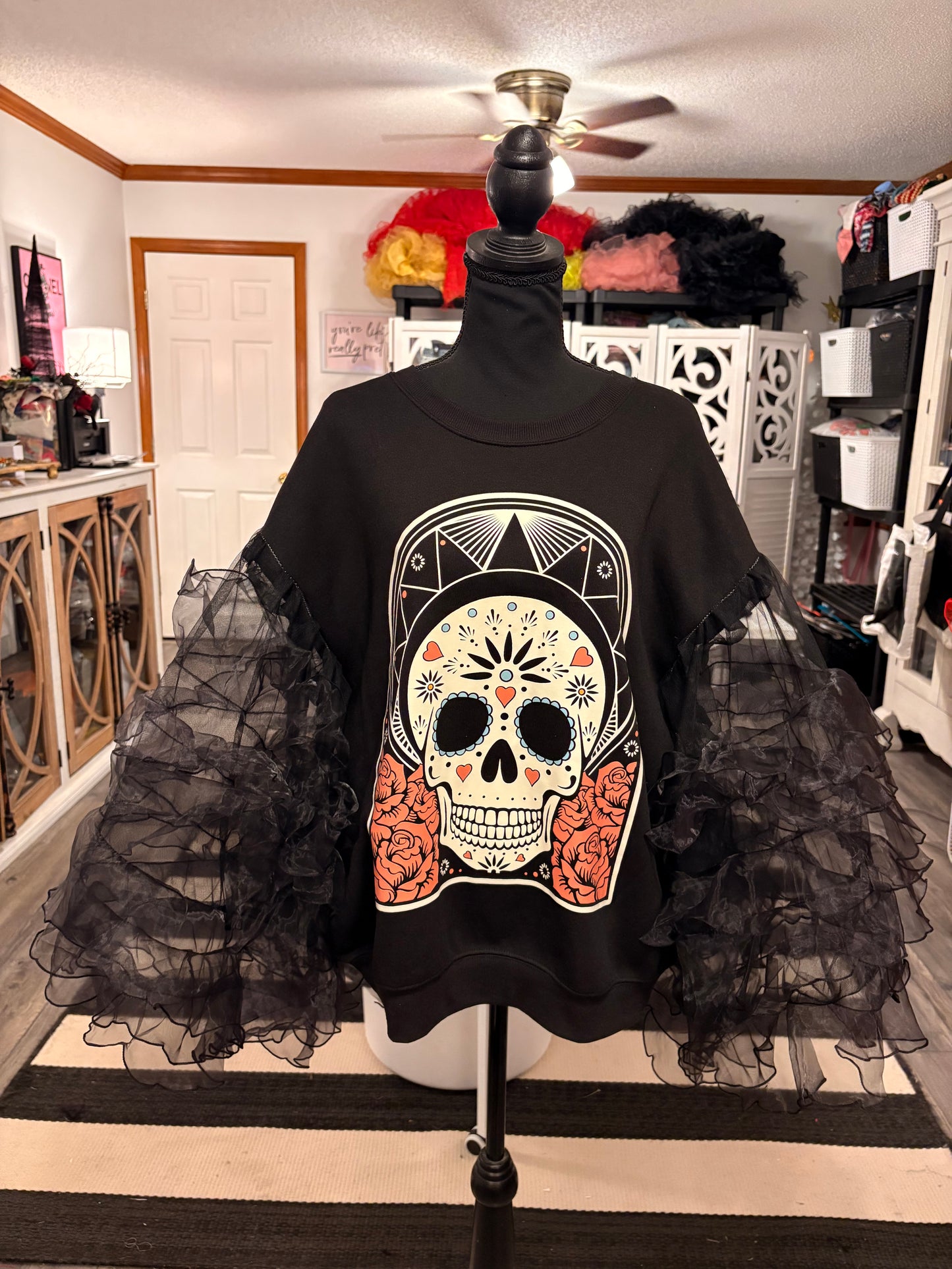 Candy Skull Rockstar Ruffle Top One Size Fits a Small to Large