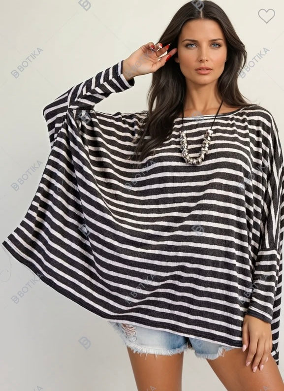 Easel Grey Stripe Knit Dolman Top