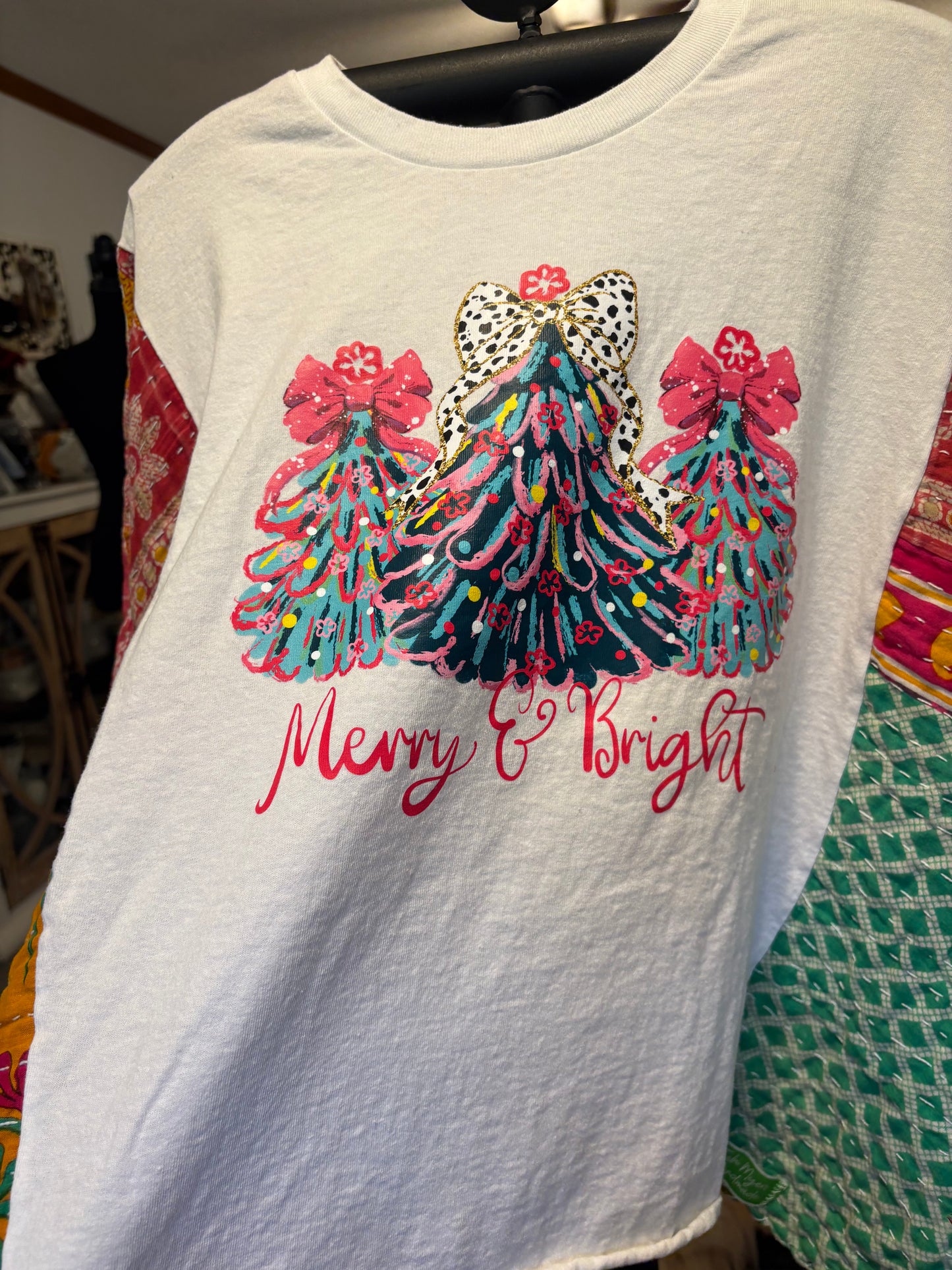 Merry Bright Upcycled Vintage Kantha Poncho Tee Fits A Small to XL