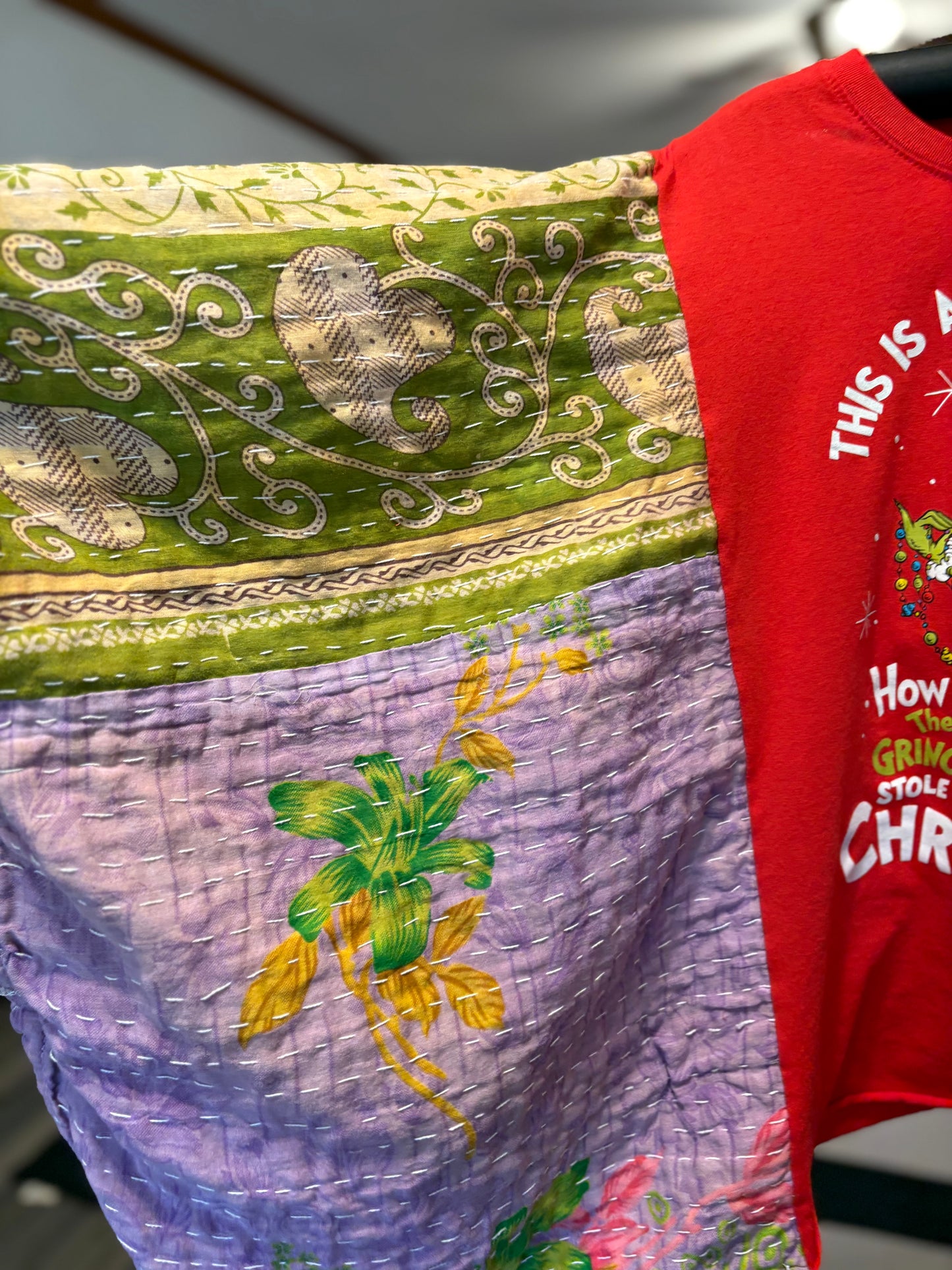 Jolly As I Get Vintage Kantha Poncho Tee Fits A Size Small to XL