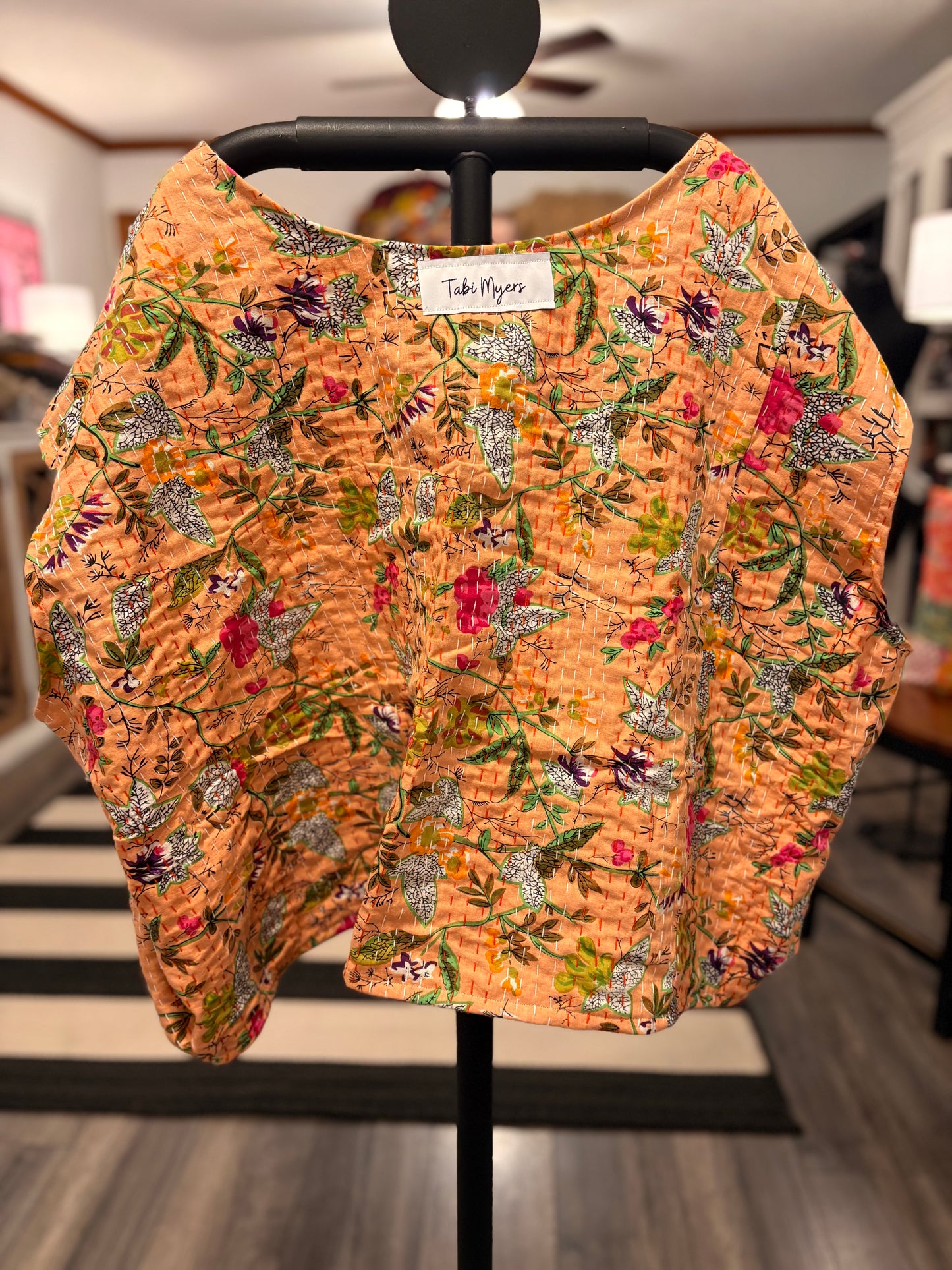 Claire Cabbage Rose Kantha Top One Size Fits a Small to 2X