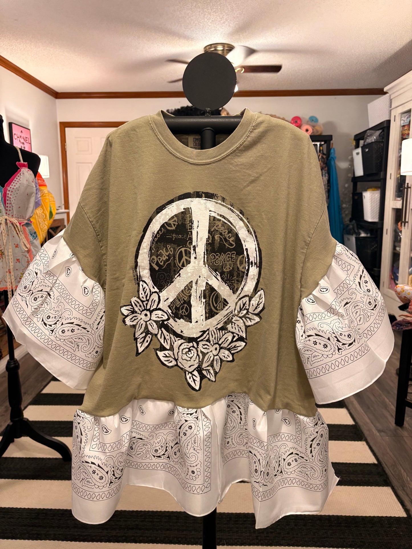 Peace Bandana Baby Doll Tee Fits a Small to 2X