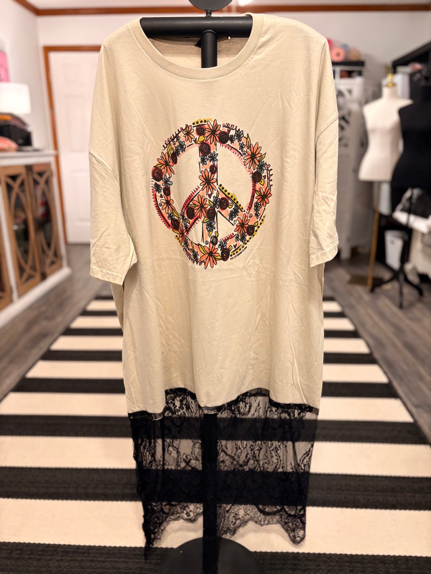 Peace Baby Lace Bottom Tee Dress OVERSIZED Fits a Small to 3X