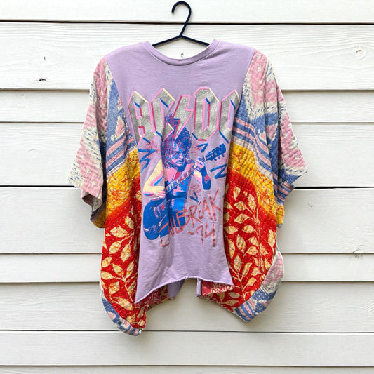 AC/DC Upcycled Kantha Closed Side Poncho Fits a Small to 3X Super Oversized