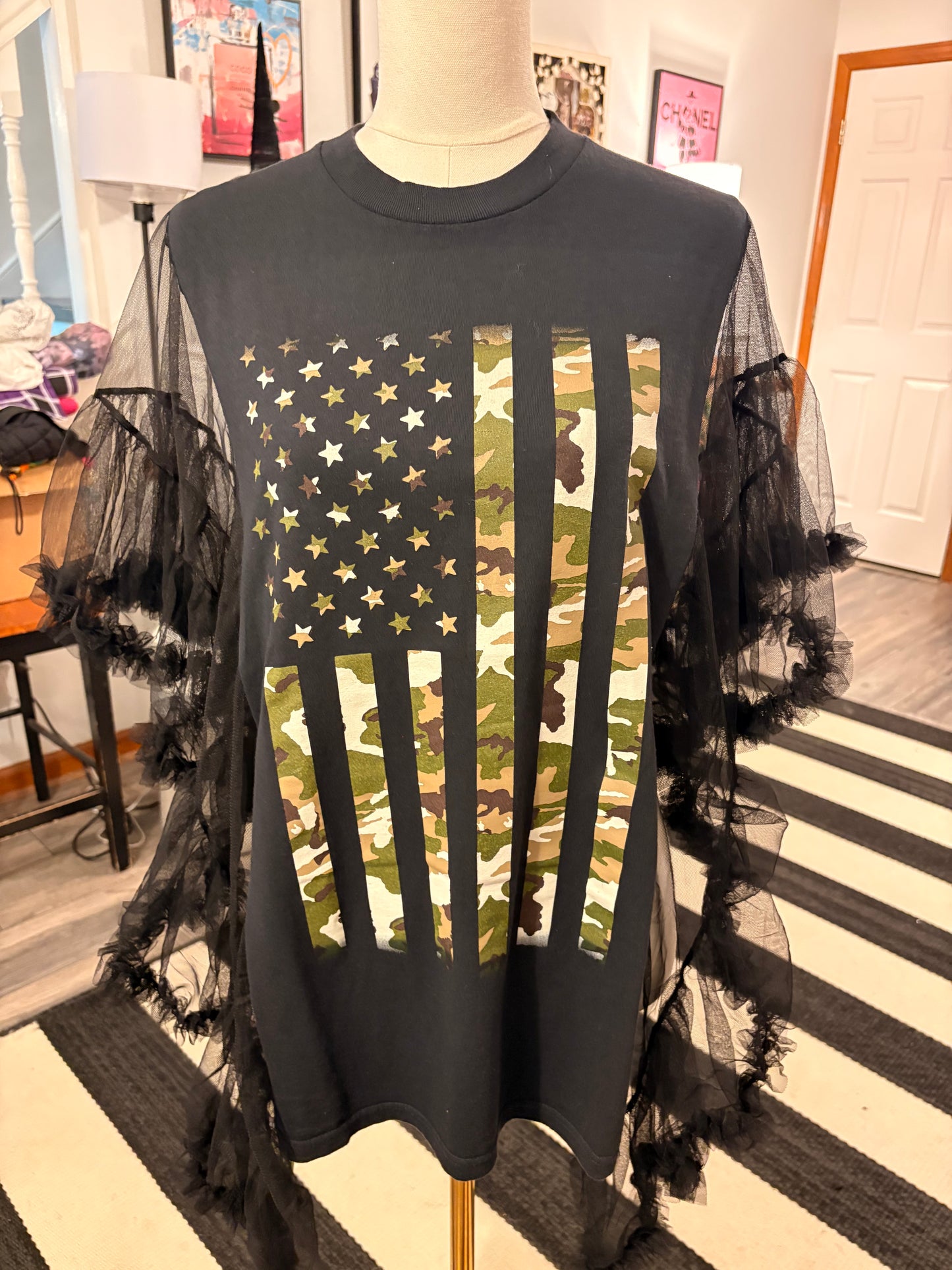 Camo Flag Upcycled Rockstar Poncho One Size Fits a Small to XL