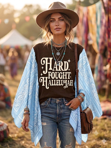 Hard Fought Bandana Poncho Tee Fits a Small to XL