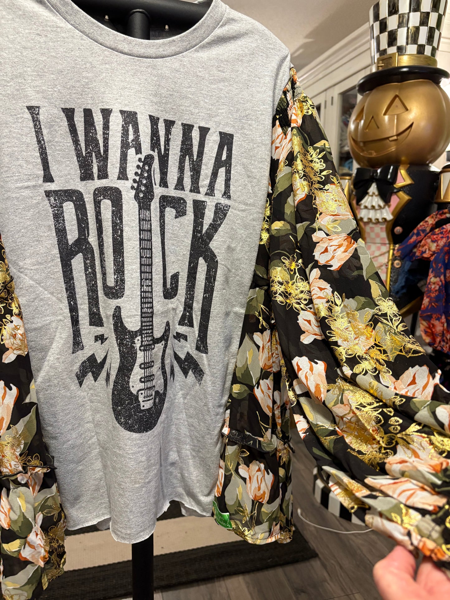 I Wanna Rock Upcycled Drop Sleeve Tee One Size Fits A Small to XXL Oversized