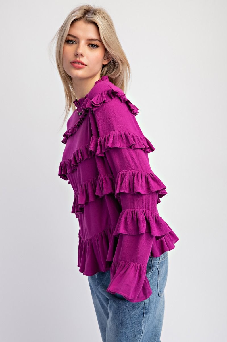 Magenta Tiered Ruffle Blouse