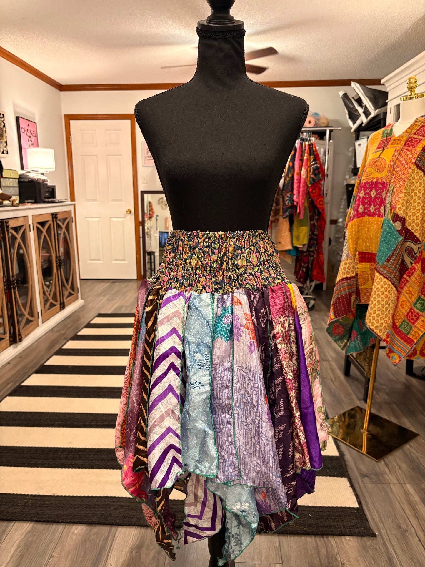 Corinne Pixie Diamond Cut Printed Asymmetric Skirt One Size Fits A Size 2-18