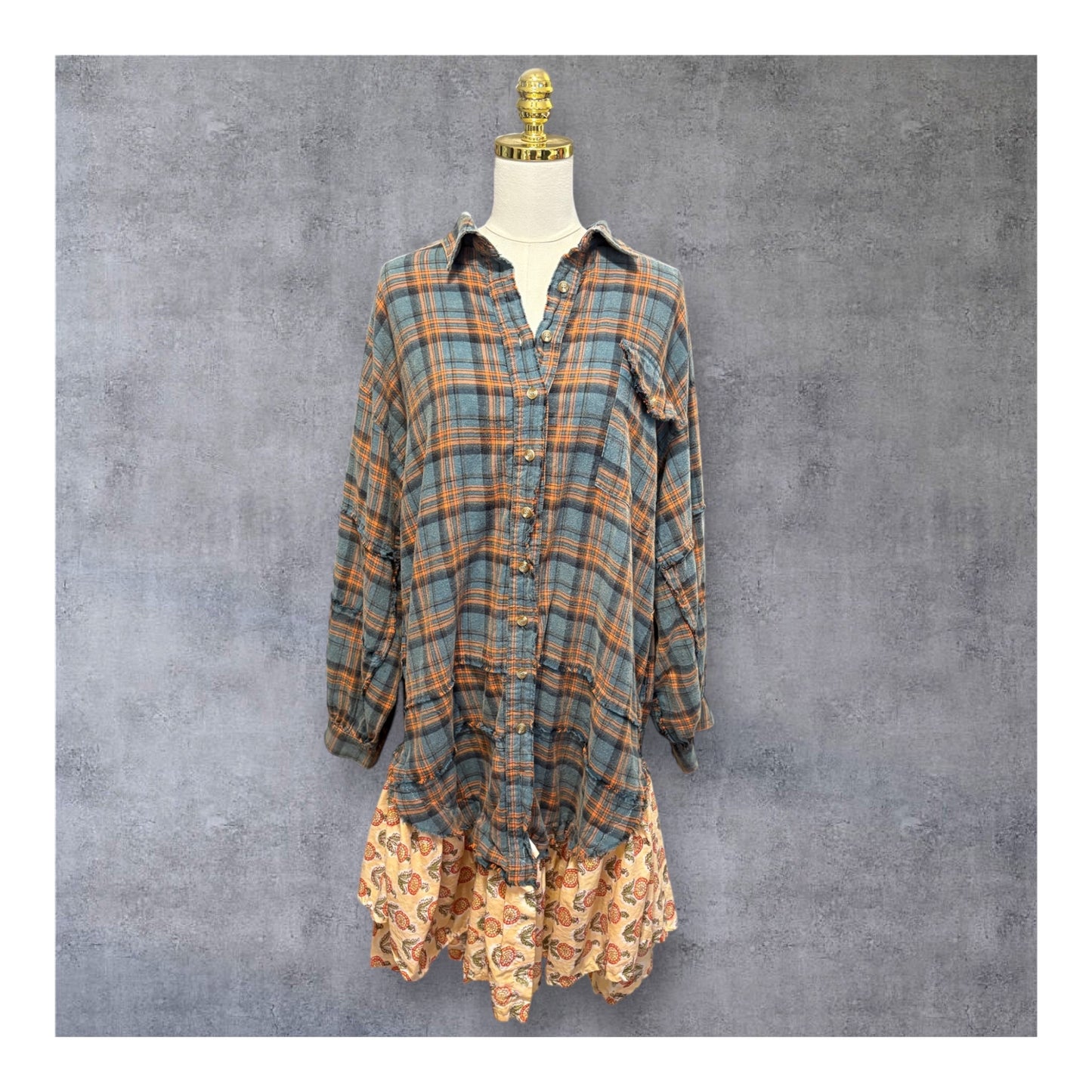 Petal Upcycled Oversized Frayed Flannel Dress One Size Fits a Small to XXL