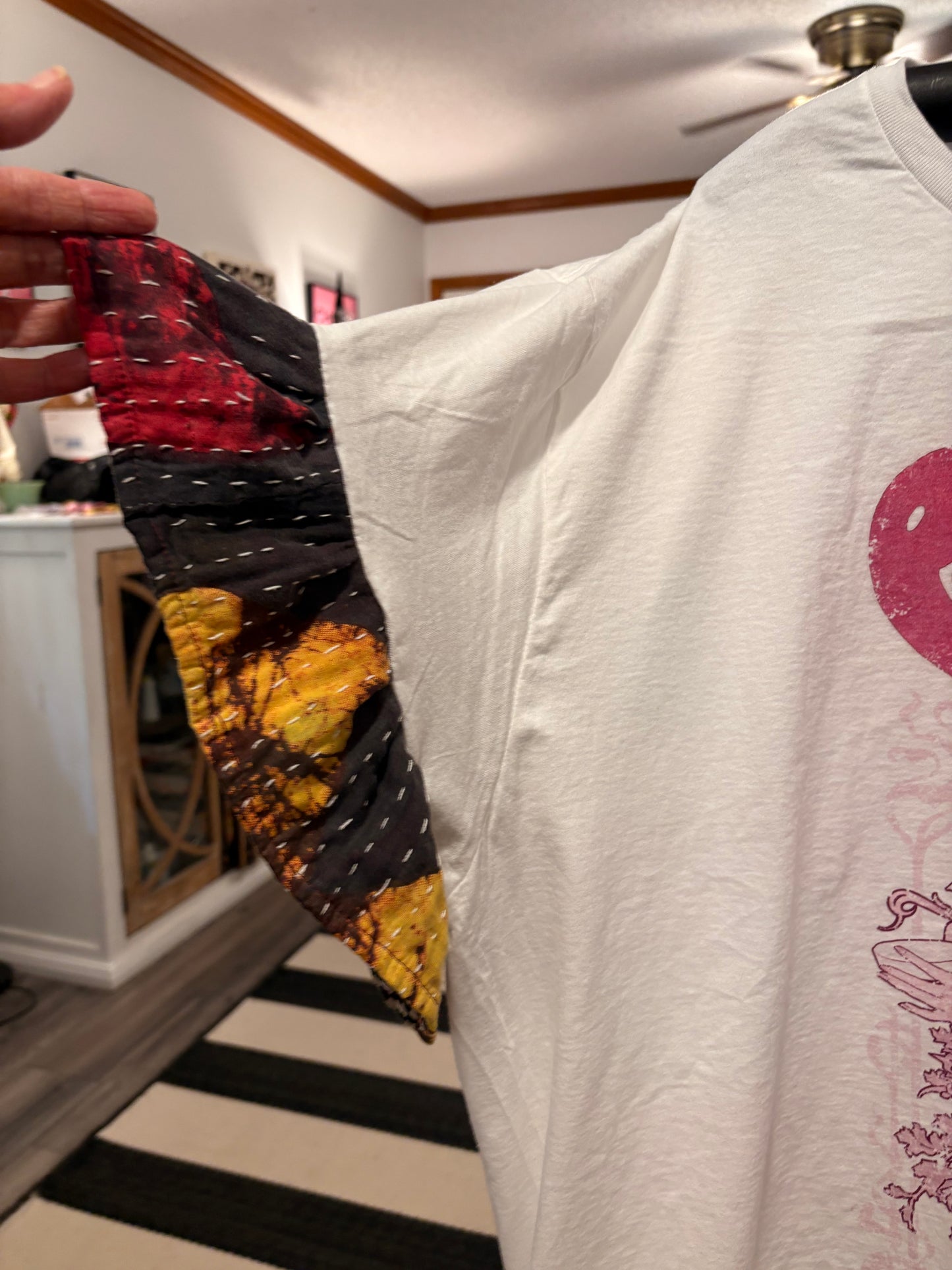 Pink Kantha Ruffle Sleeve Tee Fits a Small to 2X