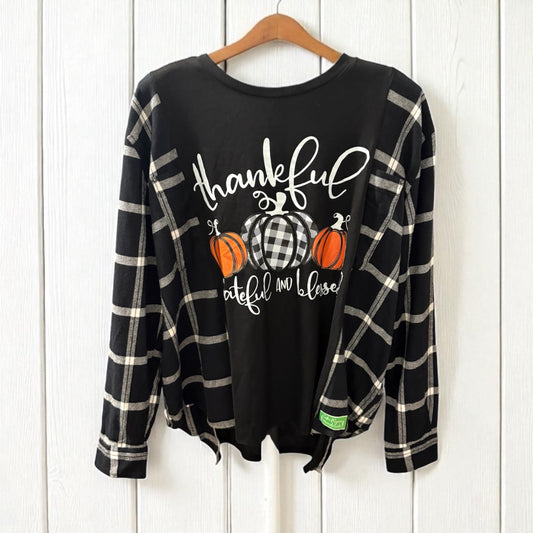 Thankful Grateful and Blessed Upcycled Top Fits a Small to XL OVERSIZED