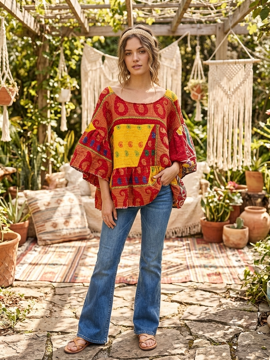 Emily Kantha Circle Top One Size Fits a Small to XXL