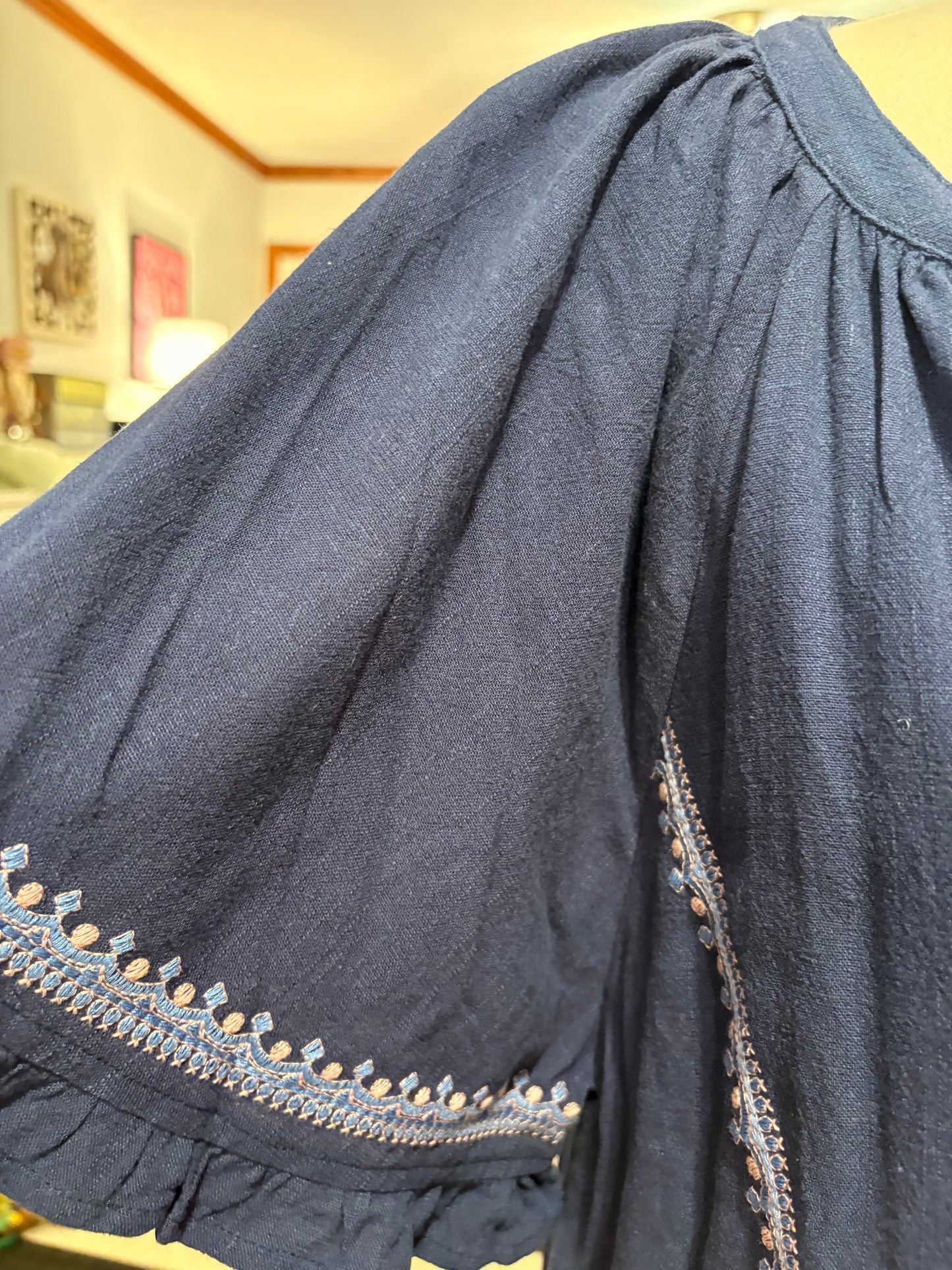 Embroidered Vneck Dress Large