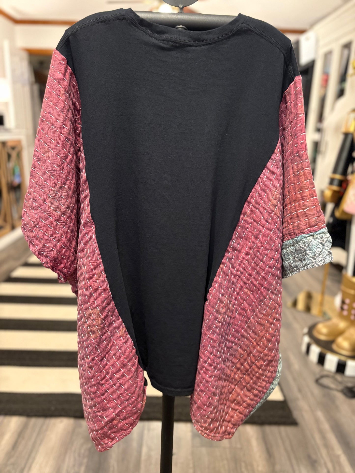 K-pop Upcycled Vintage Kantha Quilt Poncho Tee One Size Fits an XL to 4X