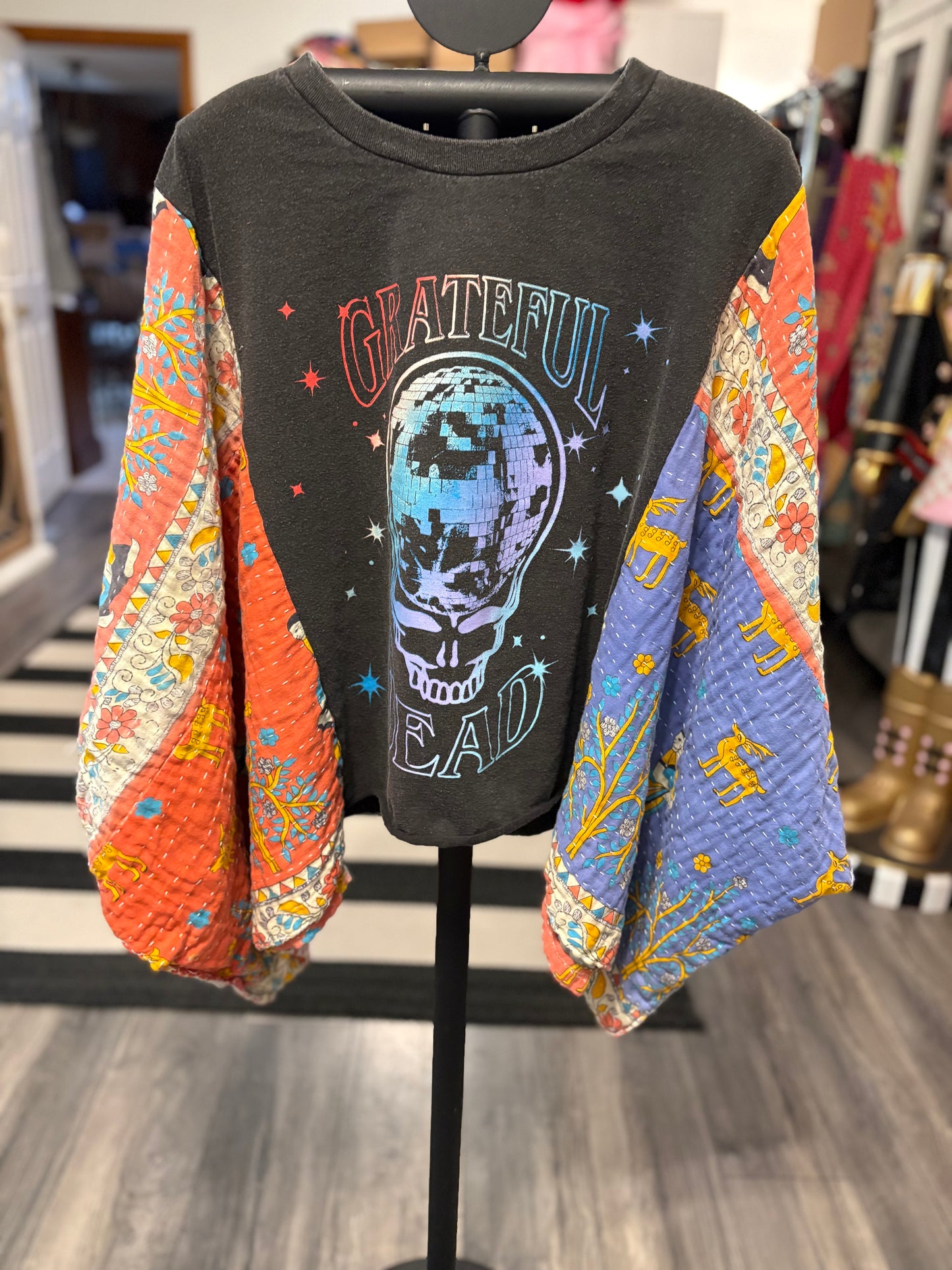 Grateful Dead Upcycled Vintage Kantha Poncho Tee Fits A Size Small to XXL