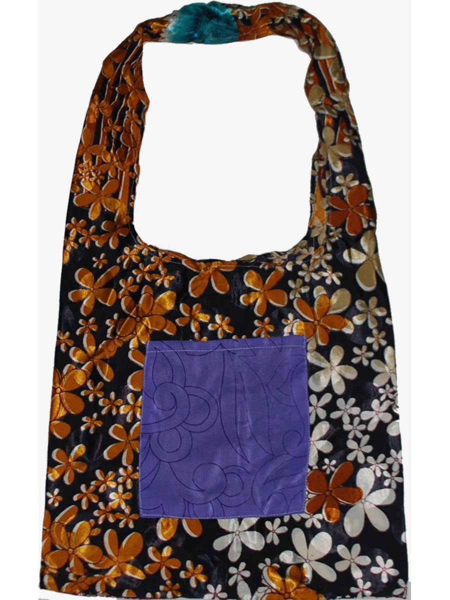 Reusable Floral Printed Jhola shoulder hobo bag with pocket