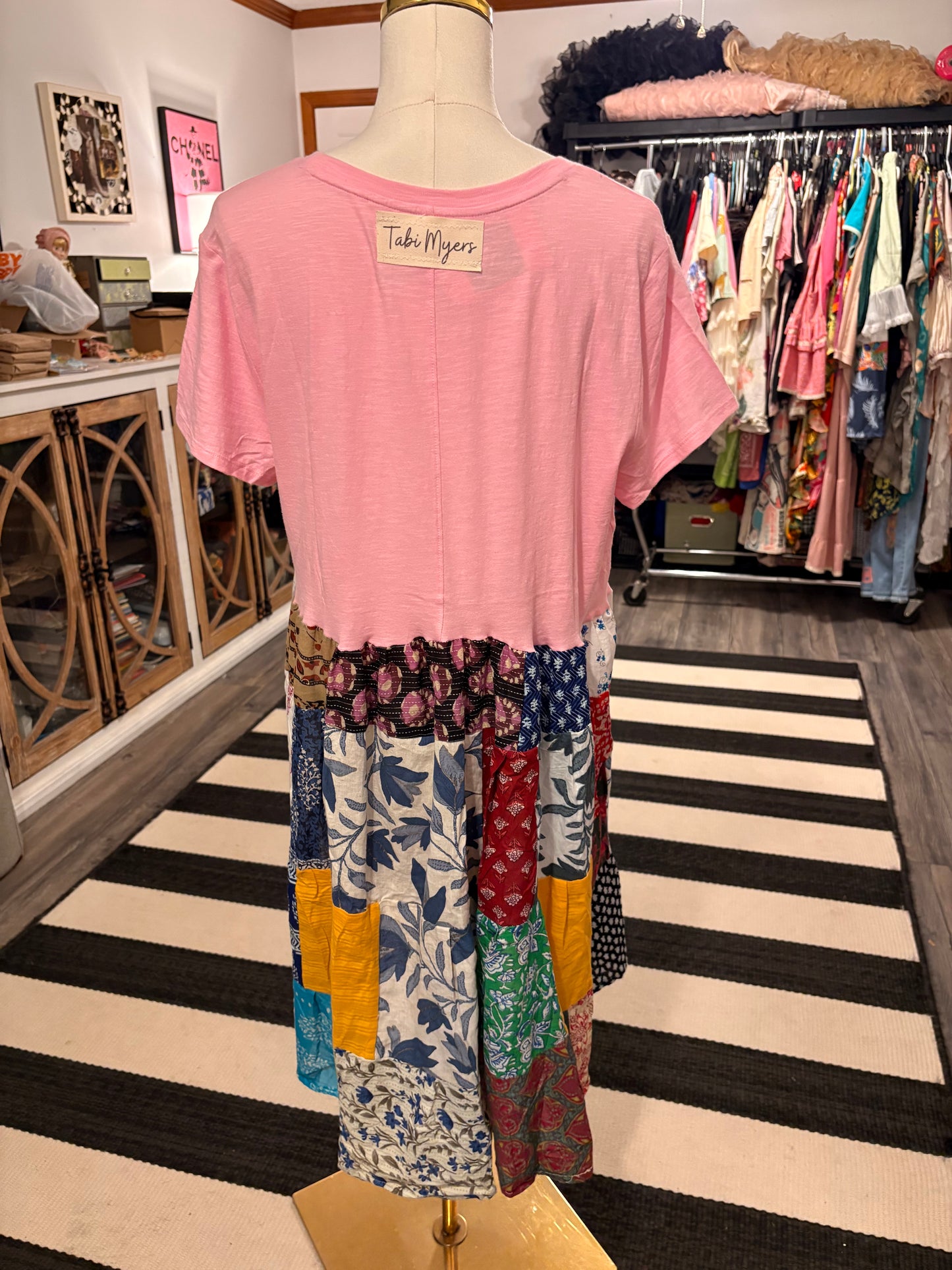 Ciao Bella Upcycled Vintage Patchwork Tee Dress Fits a Small to Large
