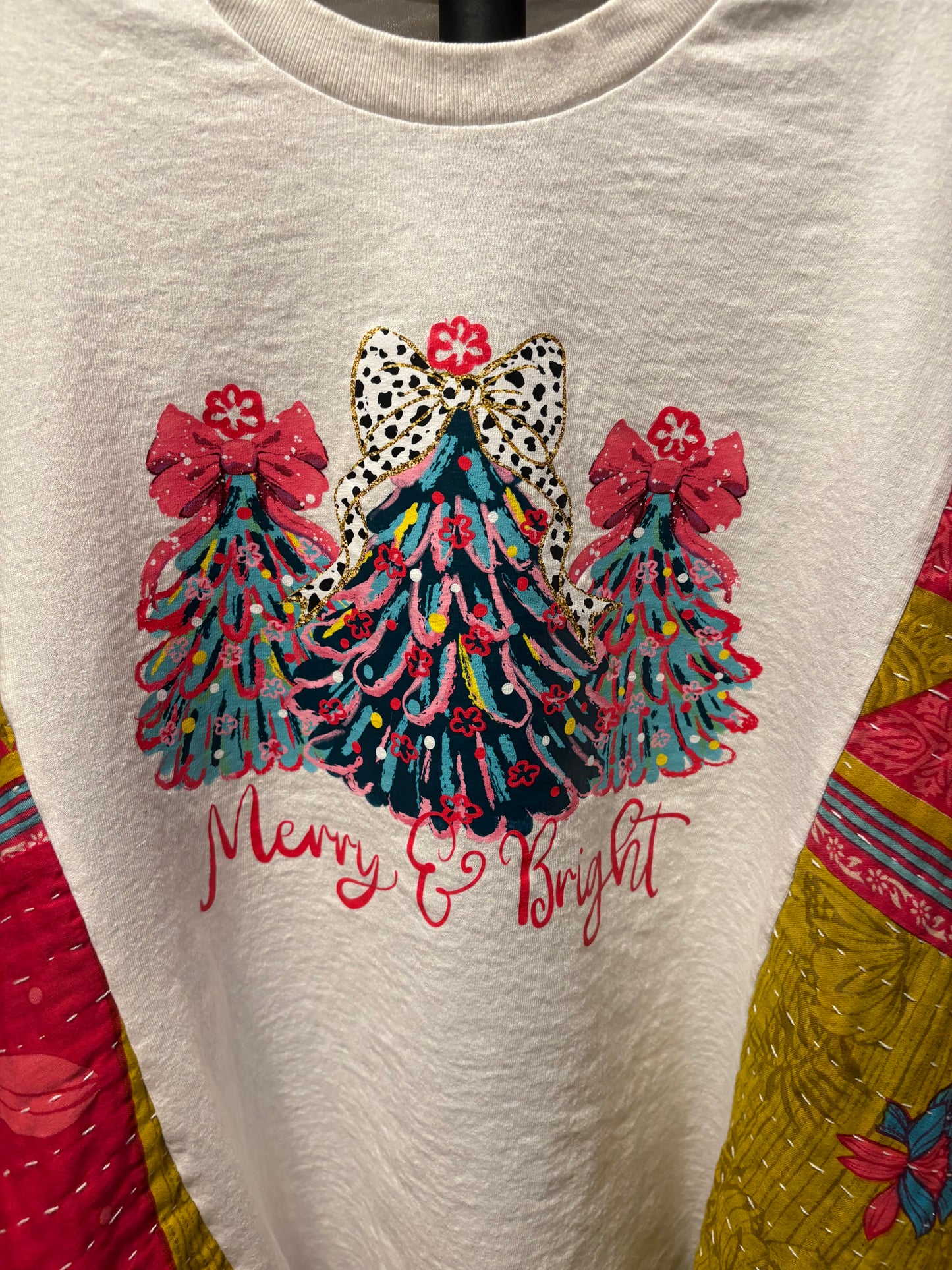 Merry and Bright Upcycled Vintage Kantha Poncho Tee Fits A Size Small to 3X