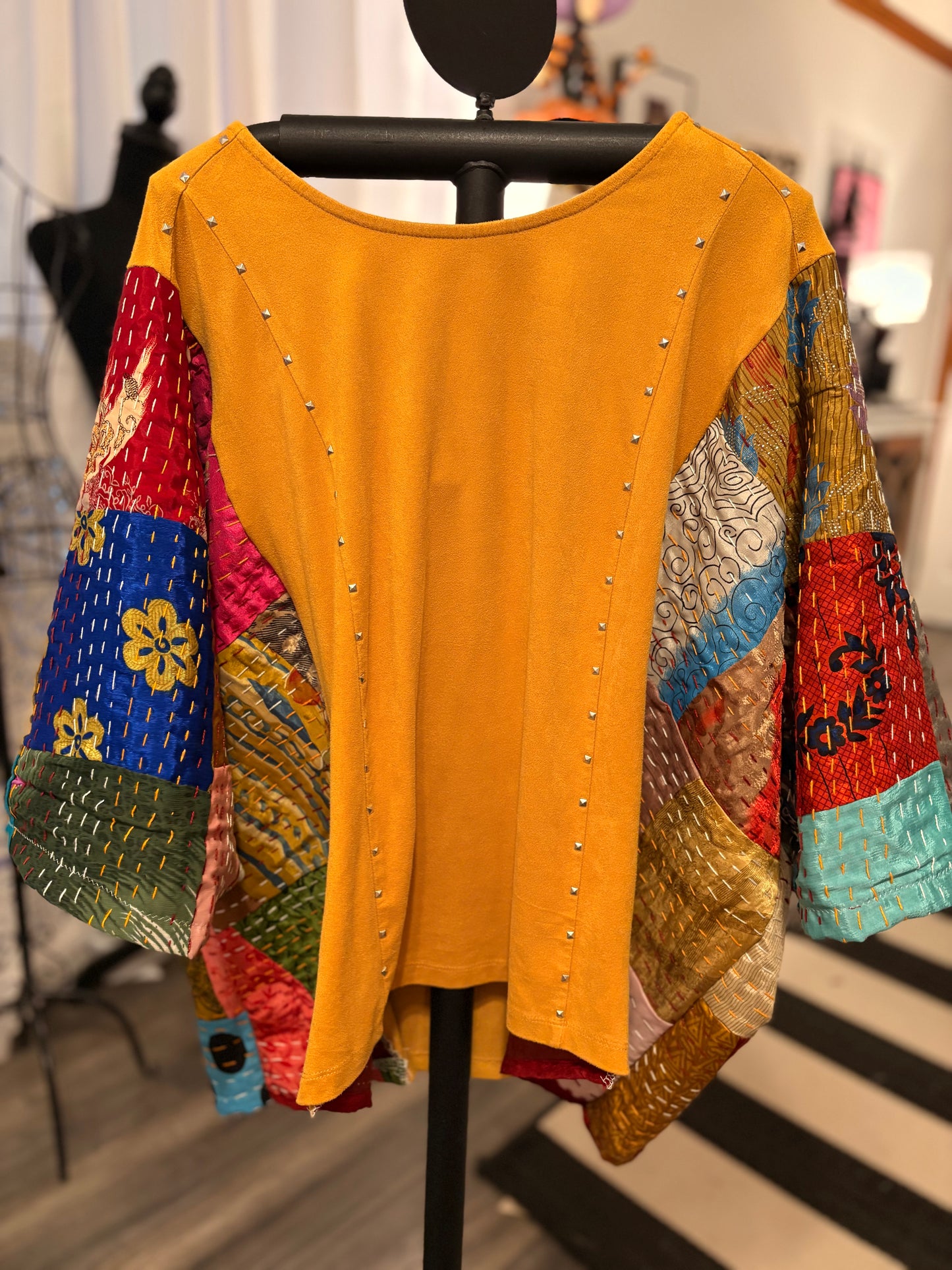 Lisa Silk Kantha Sleeve Poncho One Size Fits a Small to XL