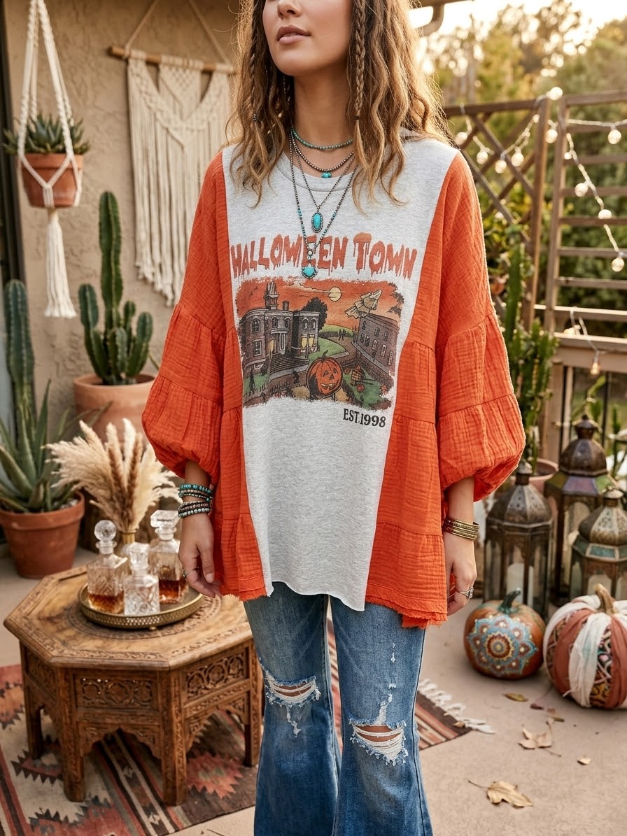 Halloween Town Upcycled Tee One Size Fits a Small to XXL
