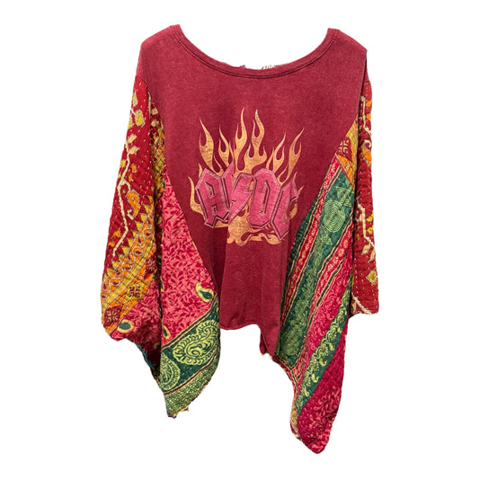AC/DC Upcycled Vintage Kantha Poncho Tee Fits A Size Small to XXL