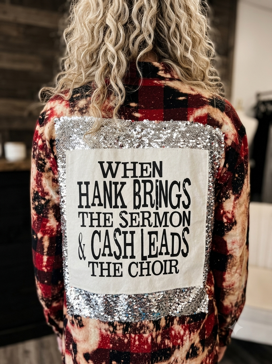 Hank and Cash Flashy Flannel with Sequin Panel Small to XXL 4-16