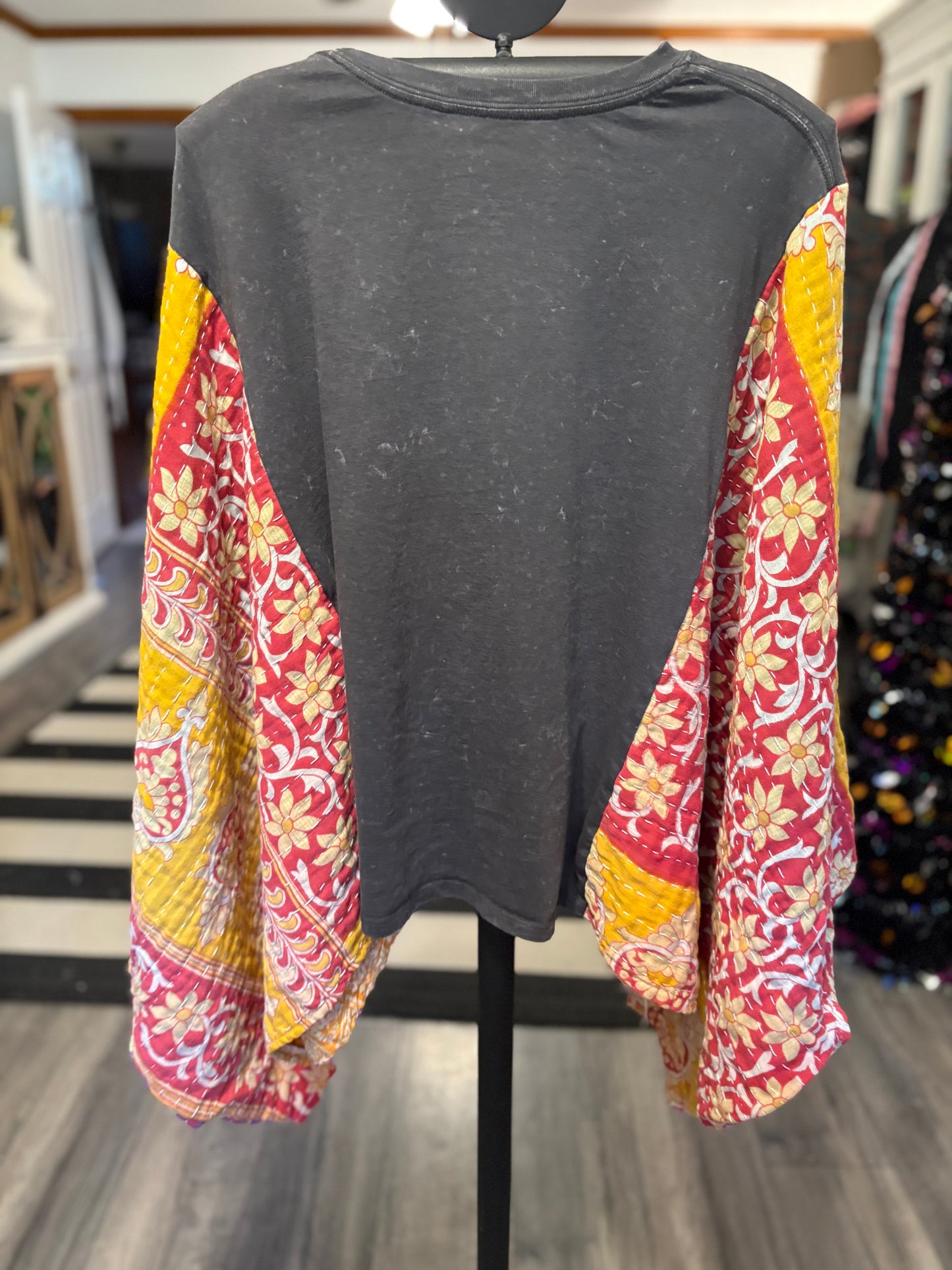 Nashville Upcycled Vintage Kantha Poncho Tee Fits A Small to XXL