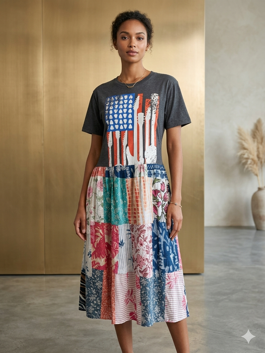America Rocks Upcycled Patchwork Dress One Size Fits a Small to XXL