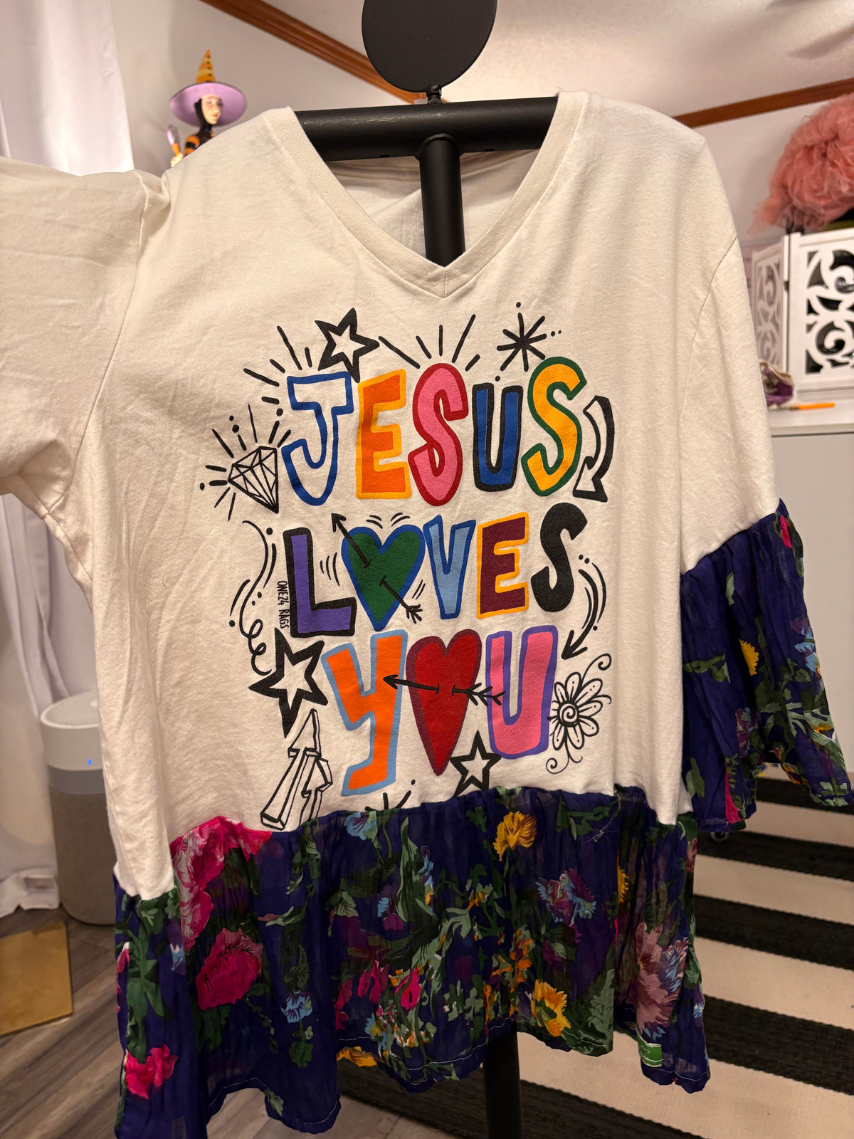 Jesus Loves You Glam Sleeve Tee Fits a Small to XL