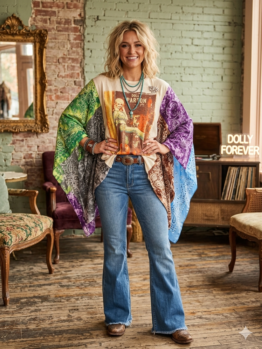 Guitar Dolly Bandana Poncho Tee Fits a Small to 2X