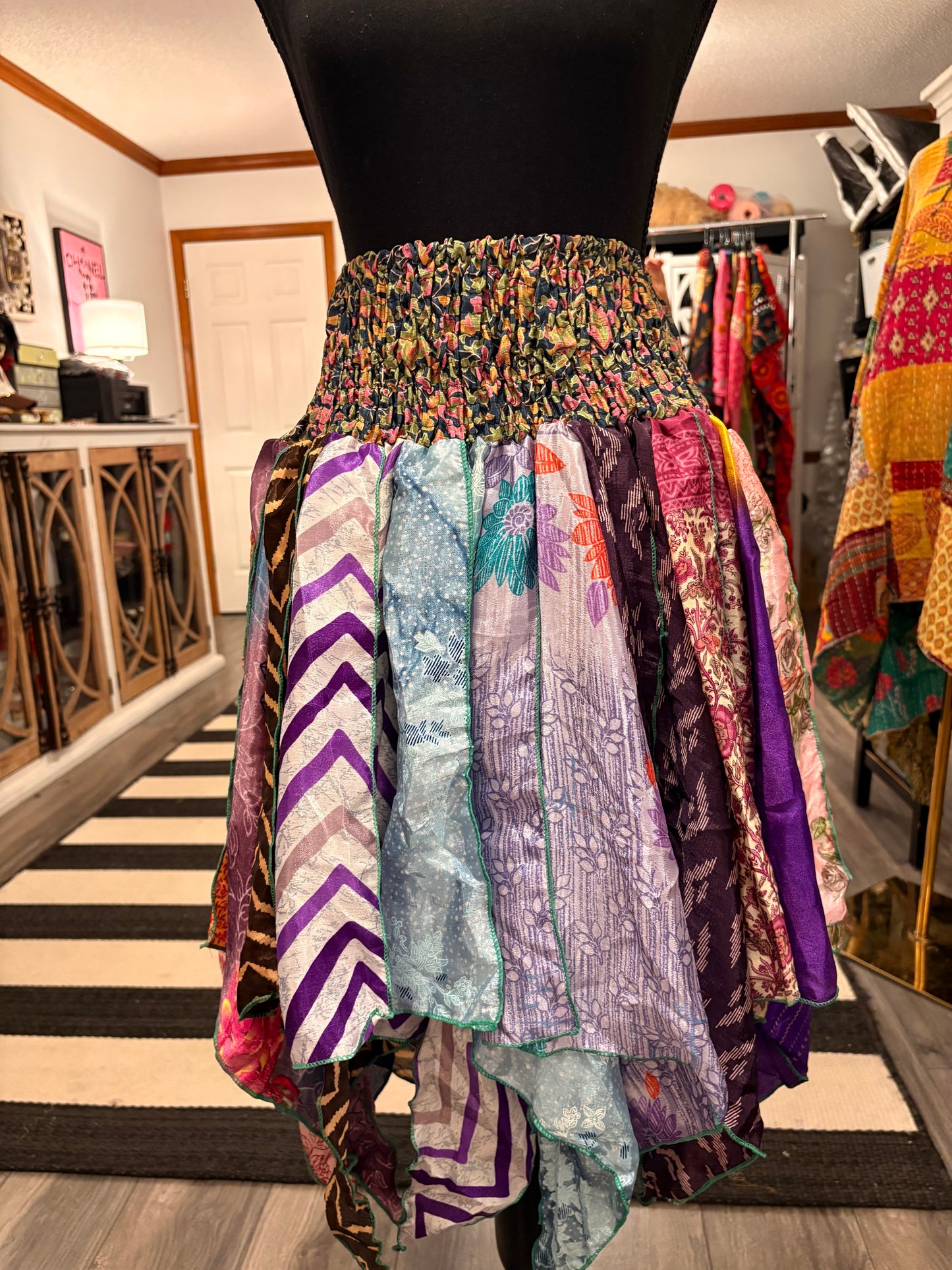 Corinne Pixie Diamond Cut Printed Asymmetric Skirt One Size Fits A Size 2-18
