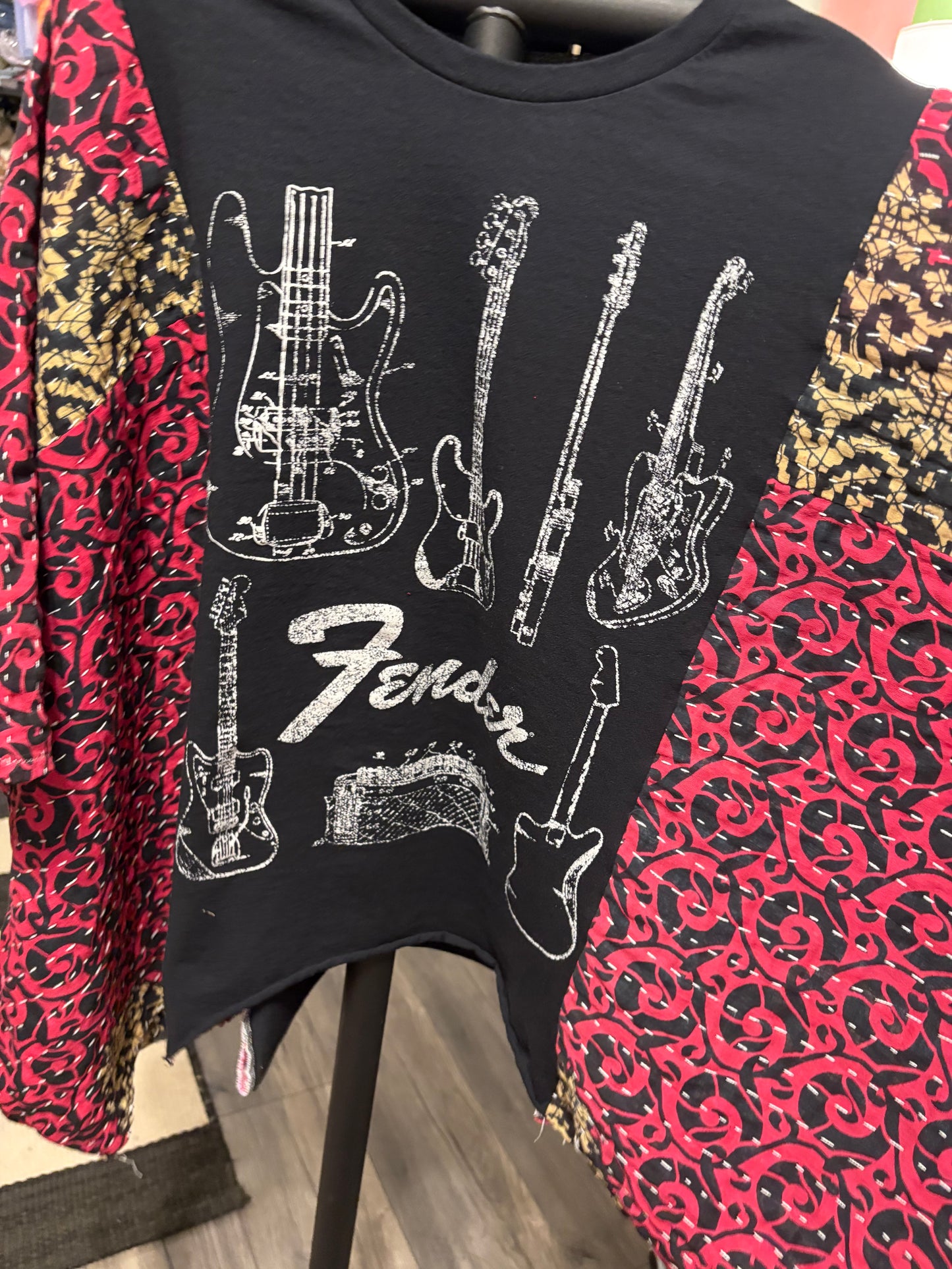 Fender Upcycled Vintage Kantha Poncho Tee Fits A Size Small to XL