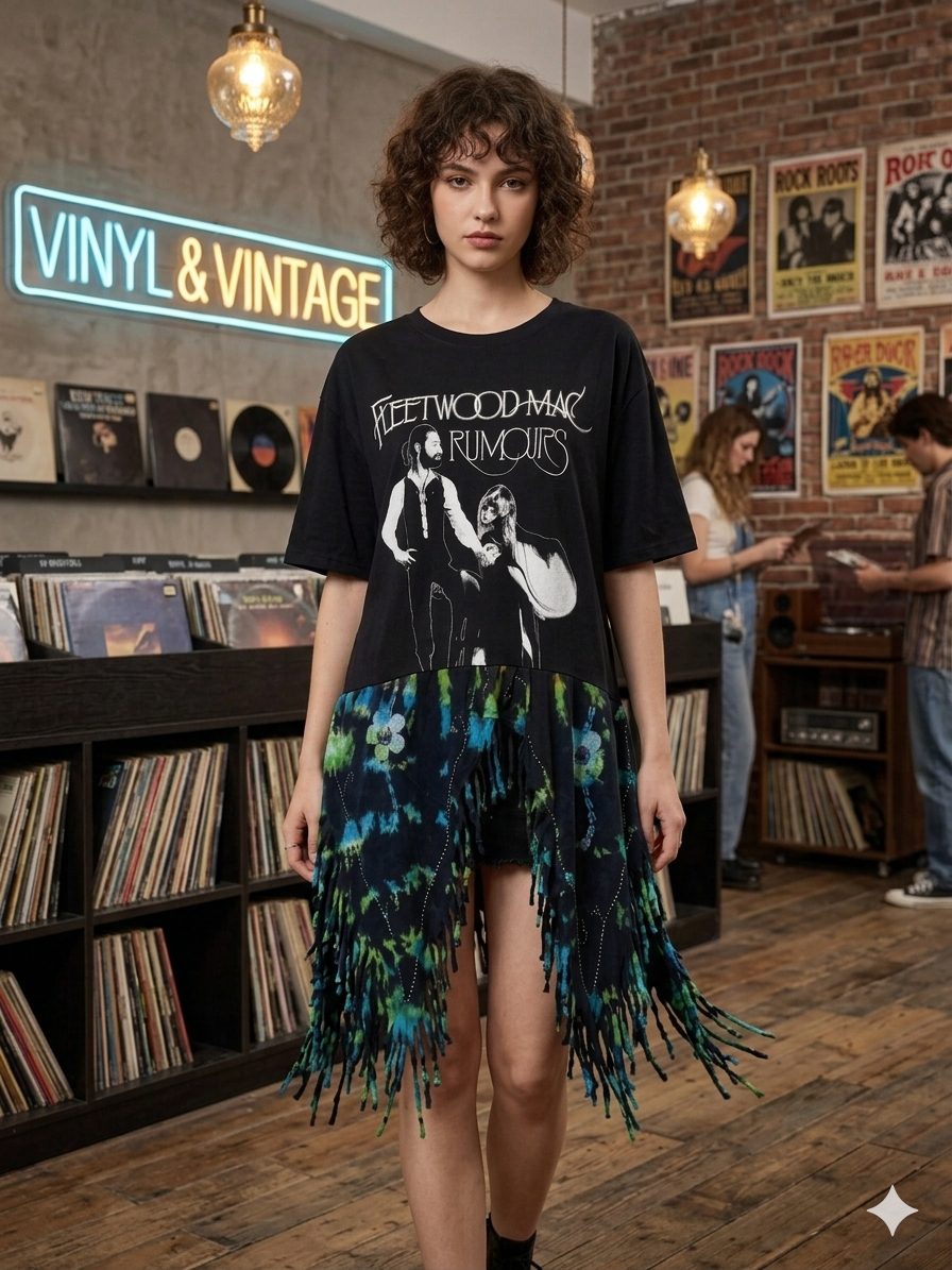 Don’t Stop Upcycled Fringed Bottom Tee Dress Fits a Small to 2X