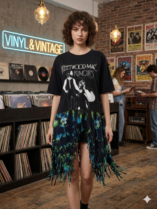Don’t Stop Upcycled Fringed Bottom Tee Dress Fits a Small to 2X