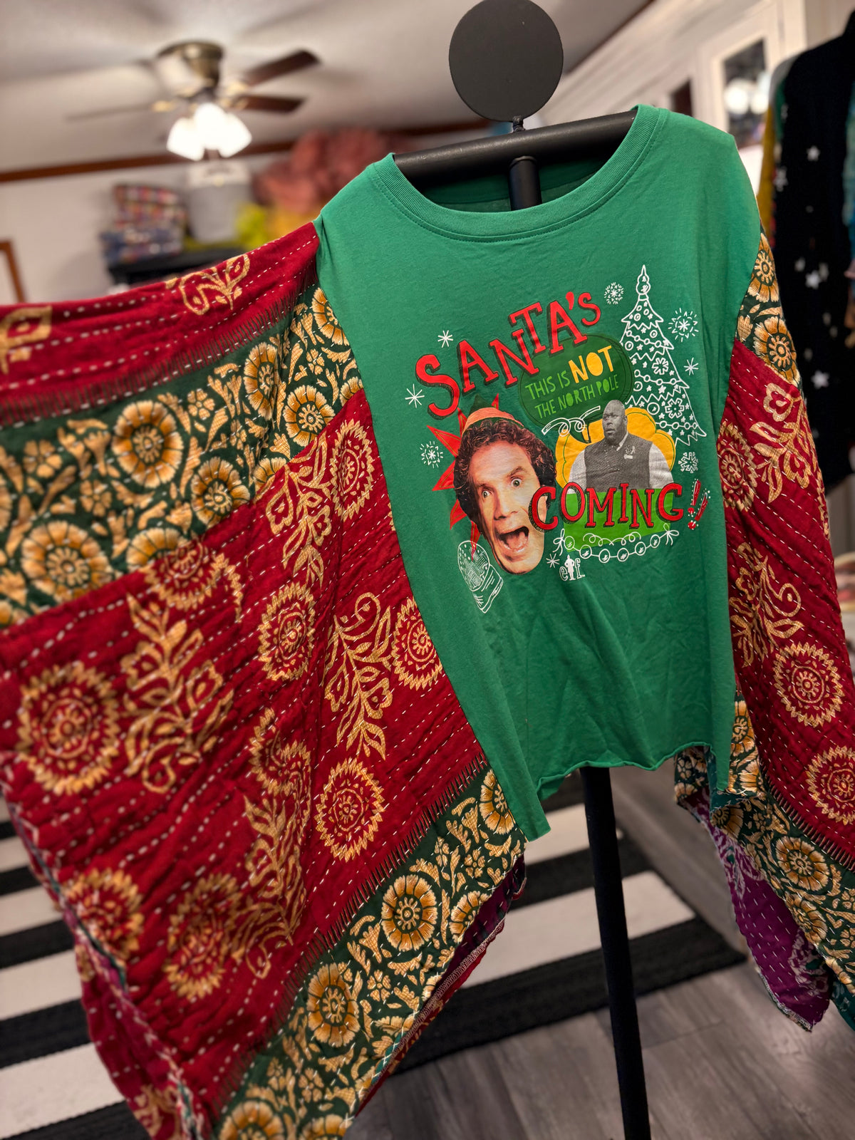 Santa’s Coming! Vintage Kantha Poncho One Size Fits a Small to XL Short