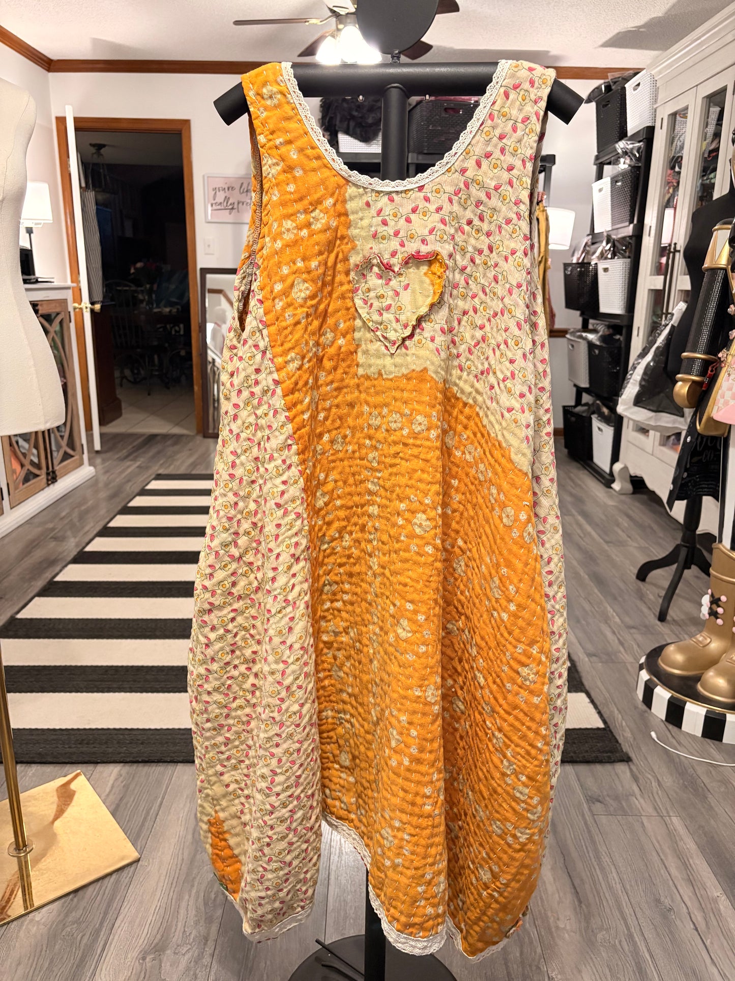 Van Gogh Upcycled Vintage Kantha Quilt ART Jumper One Size Fits A Small to XL Oversized