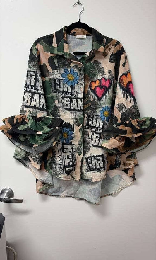 ZOUG1 Camo Graffiti Print Shirt