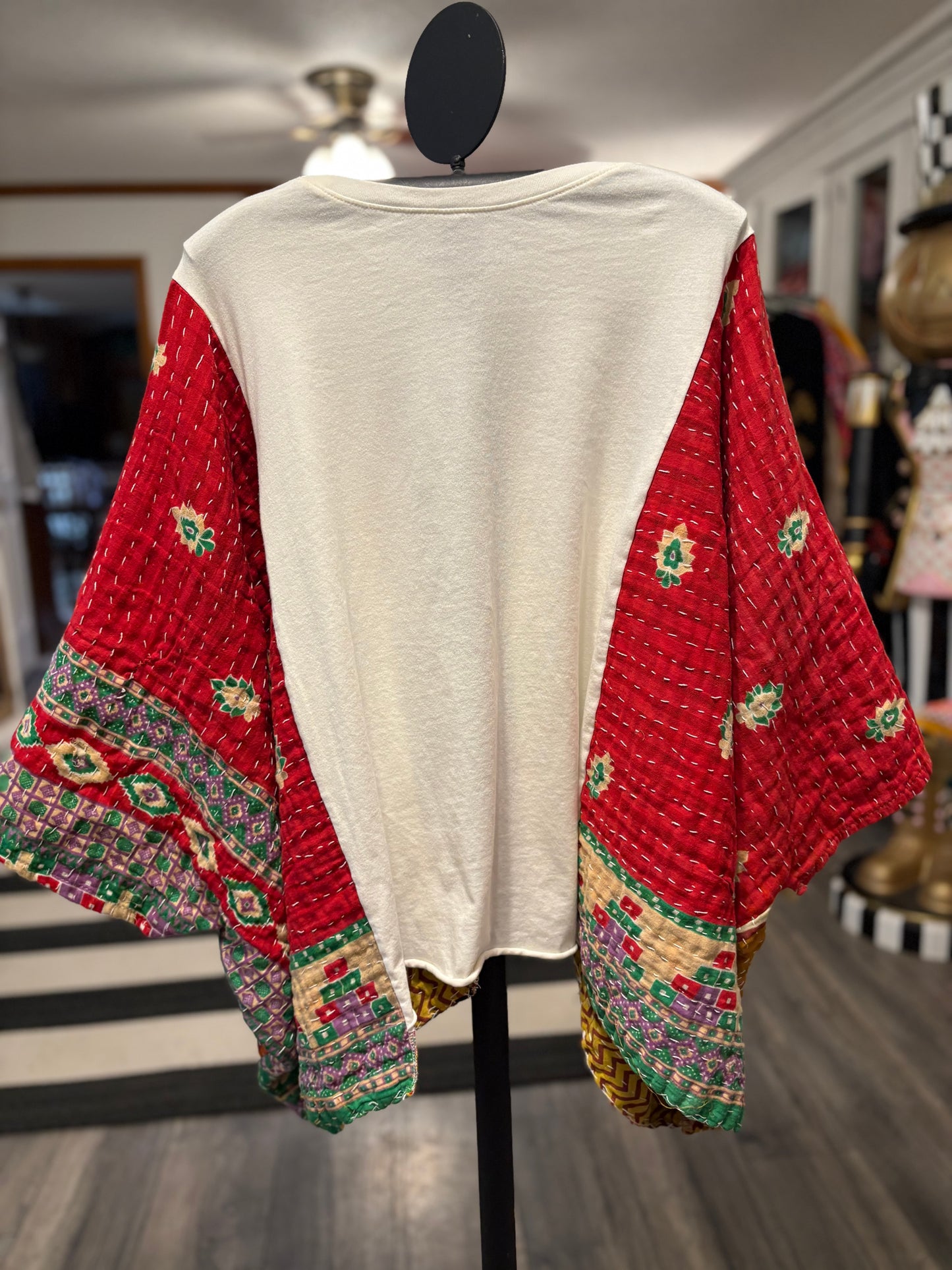 Stones Upcycled Vintage Kantha Poncho Tee Fits A Size Small to XXL