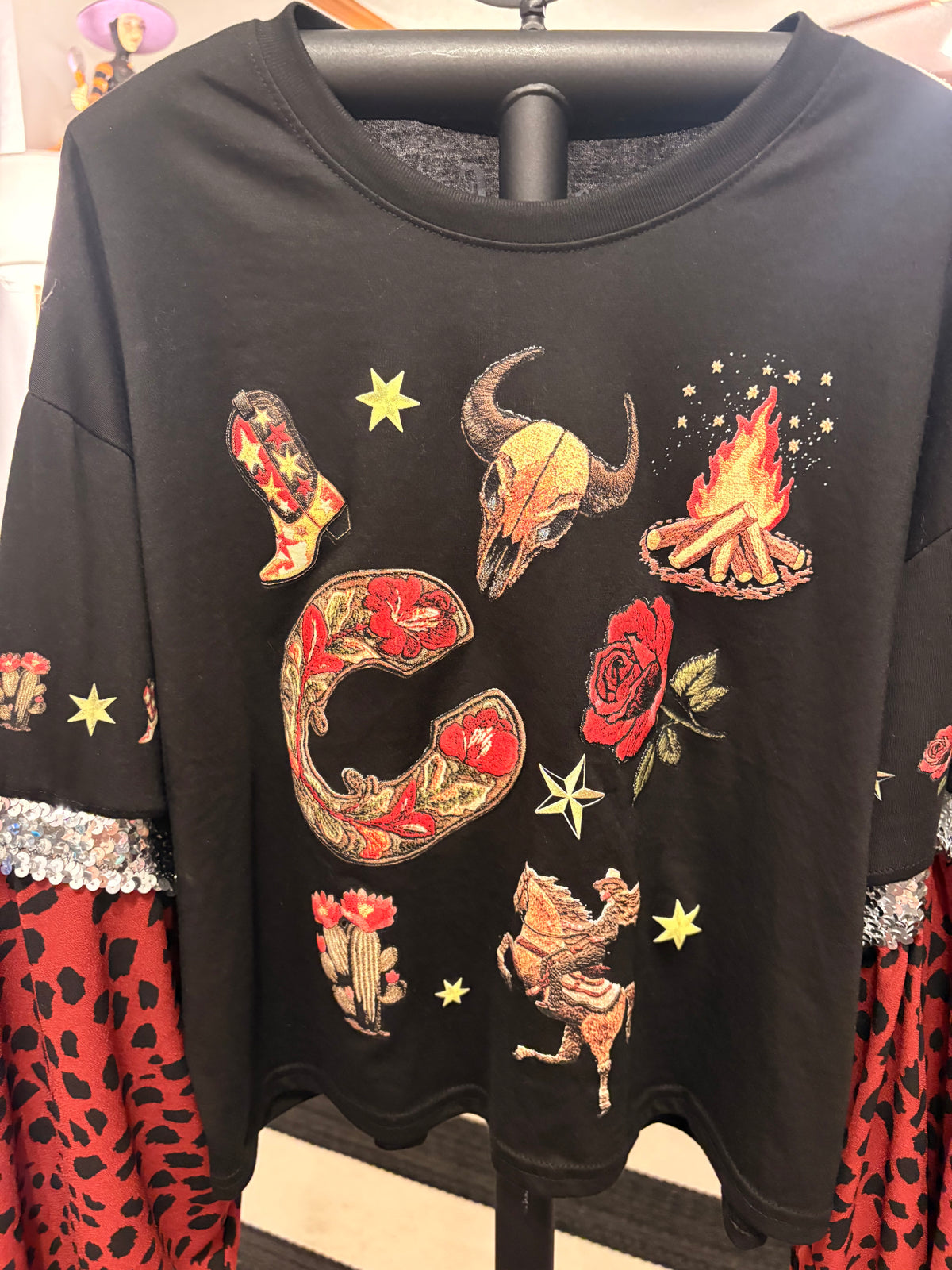 Flashy Cowgirl  Glam Sleeve Tee Fits a Small to XL cropped