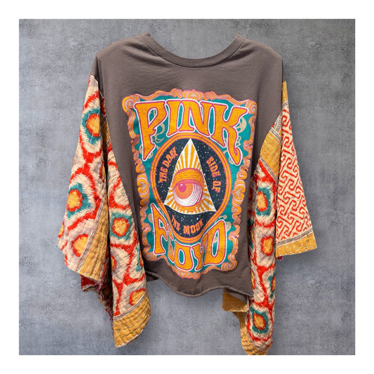 Wish You Were Here Upcycled Vintage Kantha Quilt Poncho Tee One Size Fits a Small to XL